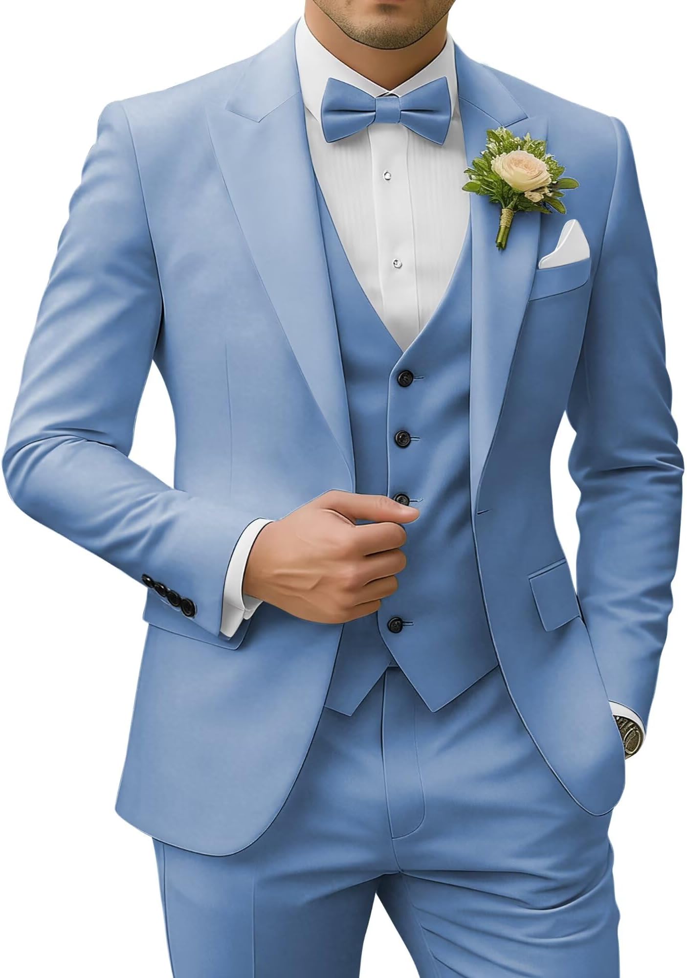 Men's 3 Piece Suits Slim Fit Peak Lapel 2 Button Blazer Jacket Vest Pants Set Wedding Business Prom Party Suit
