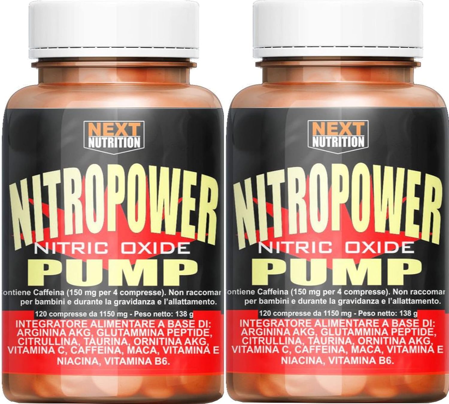 Hyper Nitro Power Pump 2 x 120 CPR - Pre Workout, Massa Muscolare - Stimola Ossido Nitrico con Vitamina C, Maca Peruviana, Vitamina E, Arginina, Citrullina, Glutammina, Acetil l Carnitina e Caffeina