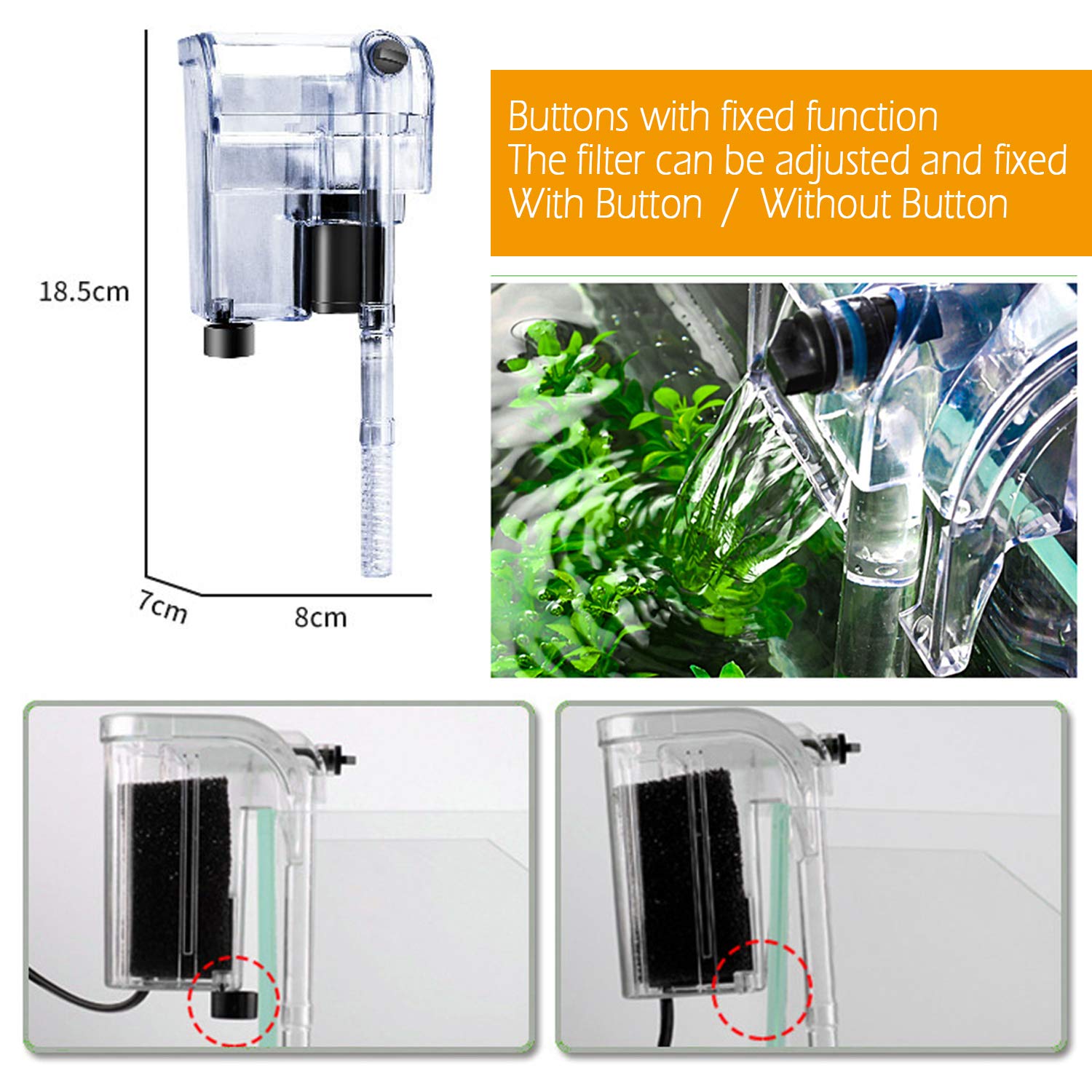BPS Zewnętrzny filtr do akwarium wiszące zewnętrzny zbiornik na ryby filtr energii wodospad zawieszenie pompa tlenowa 380L/H BPS-6077