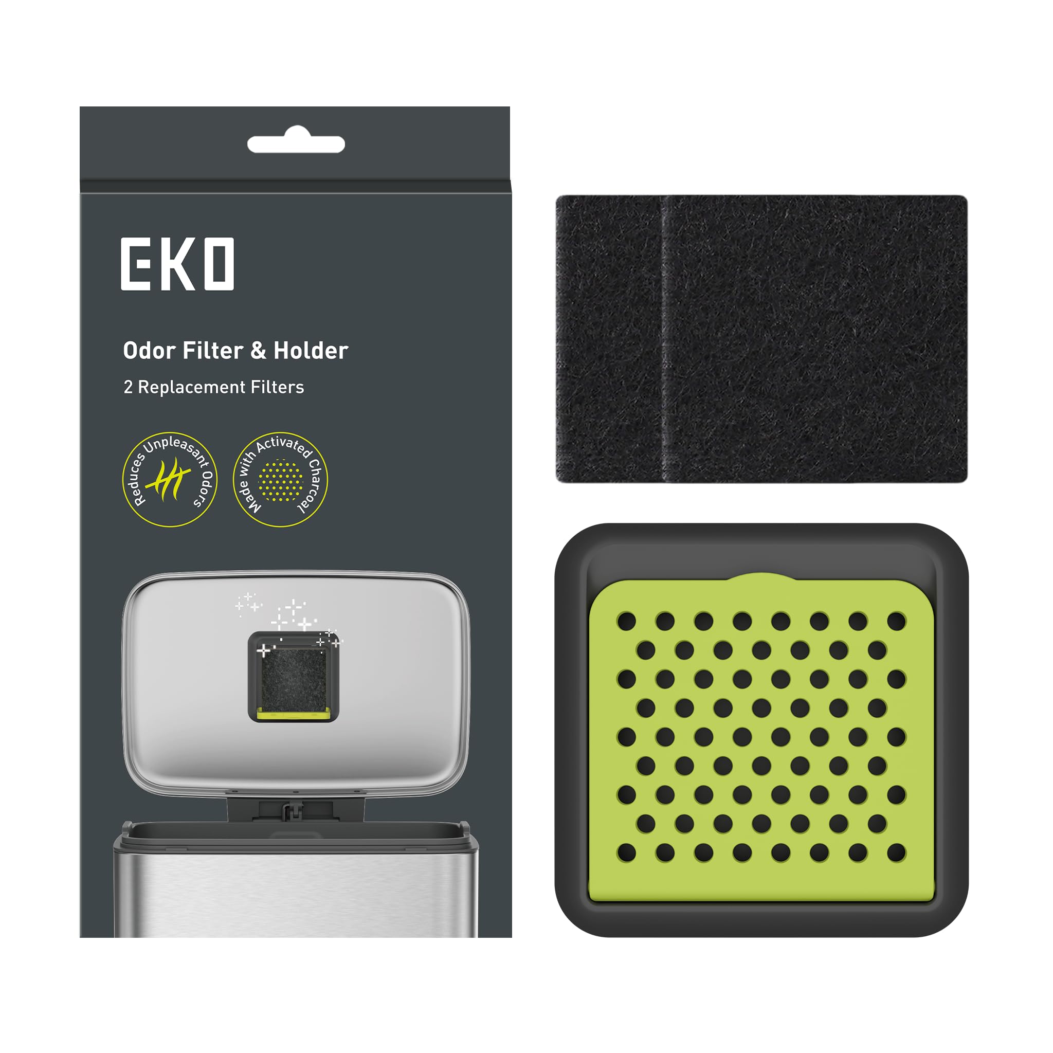 EKO Odour Filter Refills for Kitchen Bin and Compost Bin, 2 Pack with Case