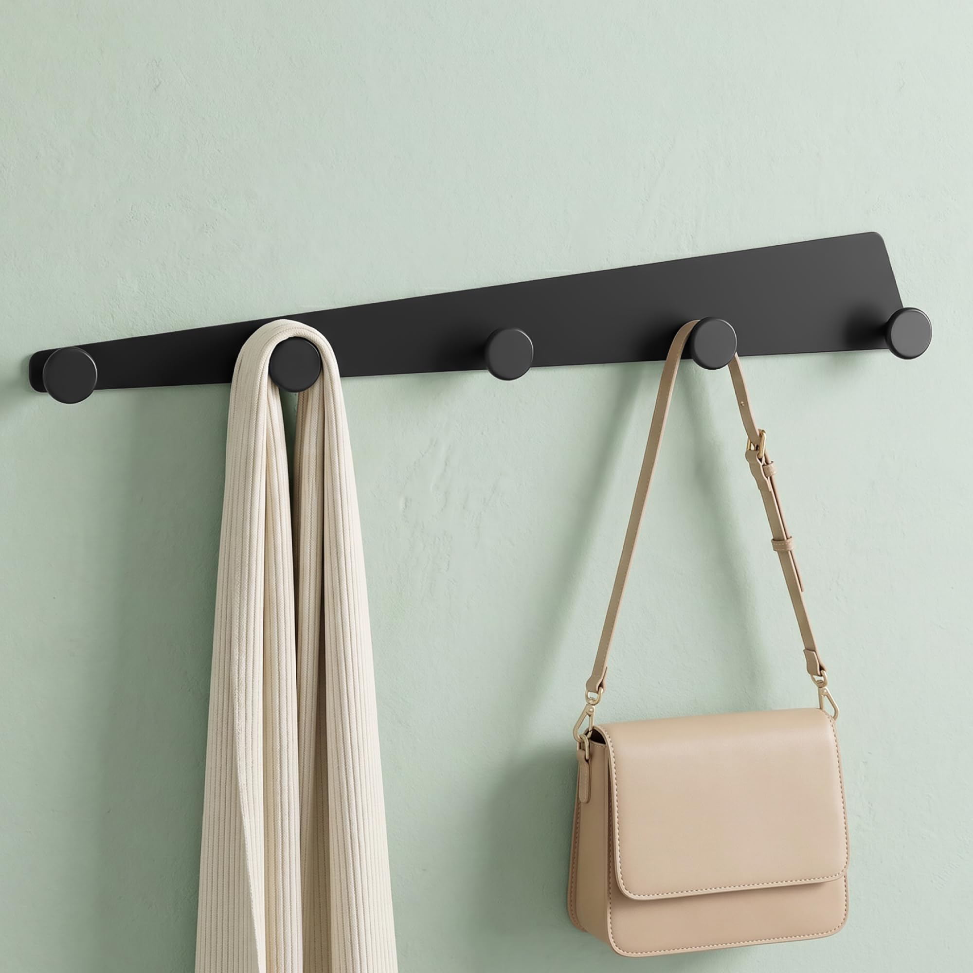 Mai & Mai Black Coat Hooks Wall Mounted, Coat Rack With 5 Hooks, Drill/No Drill
