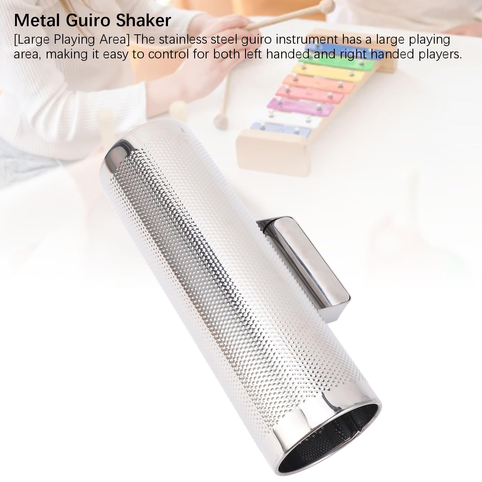 Stainless Steel Guiro Instrument Latin Percussion Metal Guiro Shaker with Scraper Percussion Instrument, Guira Dominicana