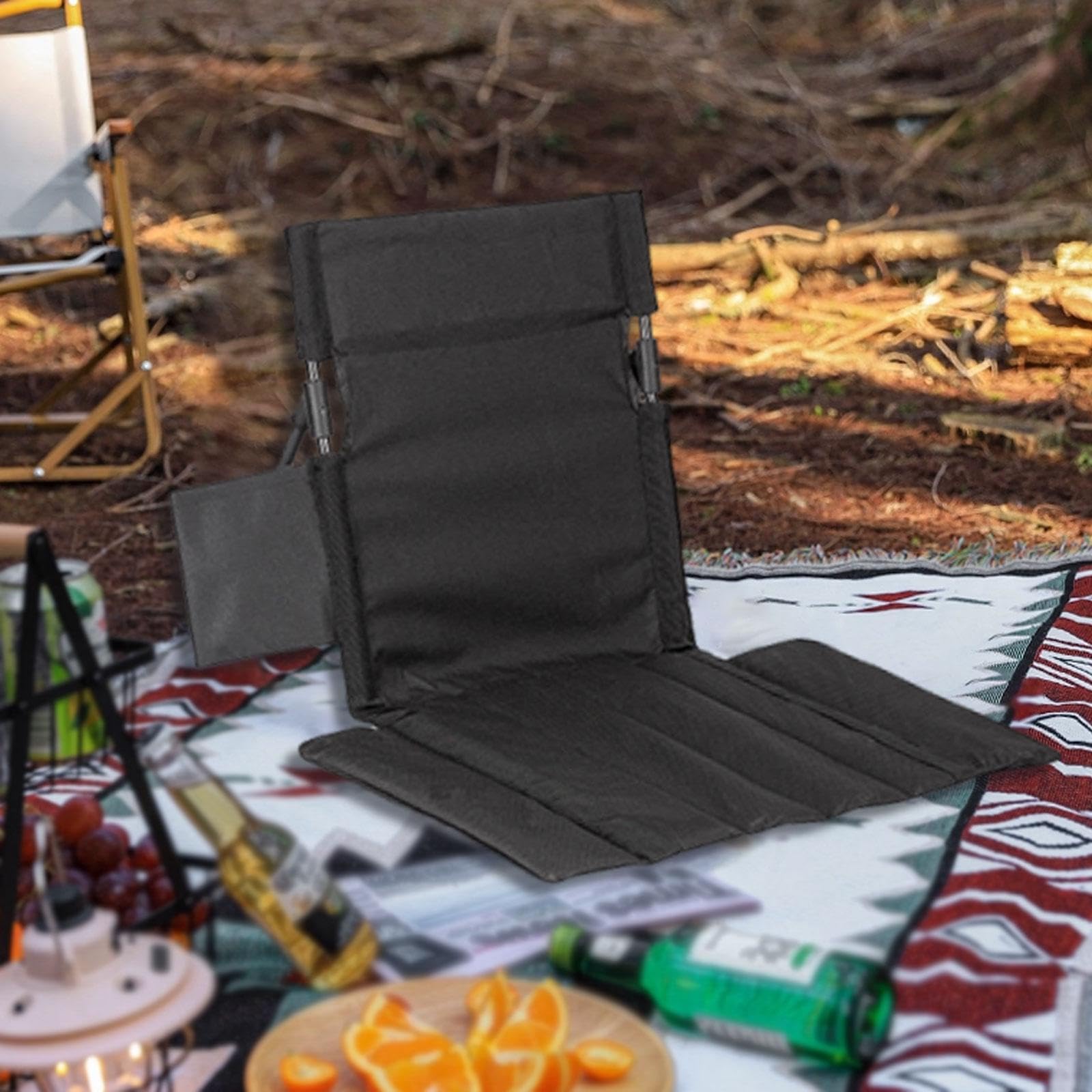 MERIGLARE Stadionsitz, Tribünenkissen, Multifunktionaler Klappstuhl, Bodenstuhl für Strand, Reisen, Wandern, Picknick, Angeln, Schwarz