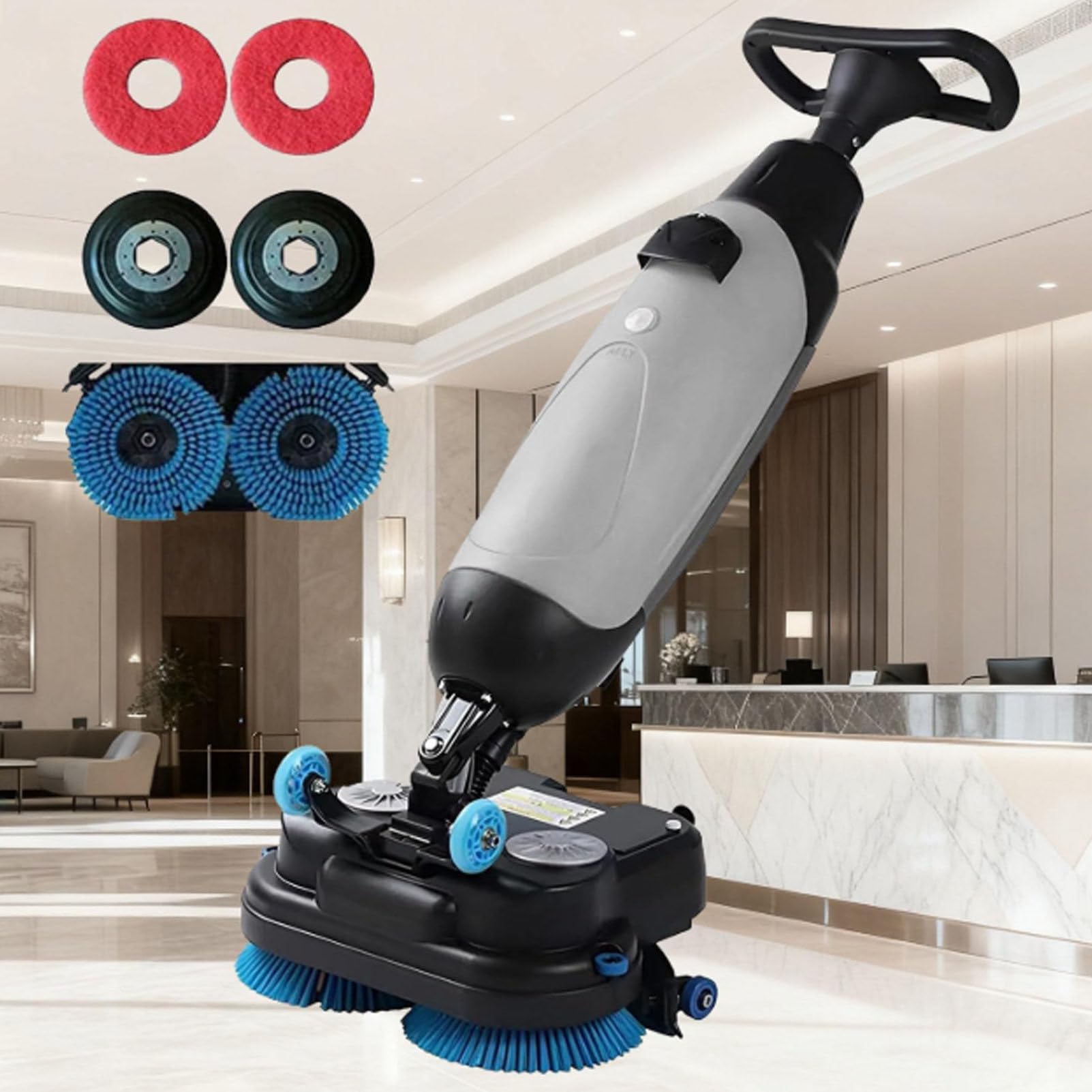 Cashwise Grey Multi-Functional Floor Buffer Polisher Machine, Commercial Floor Washer, Dual Brush, Cordless Electric Floor Cleaner, Efficient Cleaning For Wooden Floors, Tiles, Terrazzo, Marble, Cement Floors