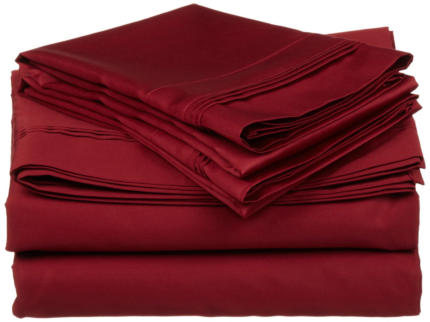 Hotel Luxury Sheets Egyptian Cotton Sateen Burgundy Solid 4 Pieces Twin Extra Long Bed Sheet Set 100%- Cotton,18 Inches Deep Pocket
