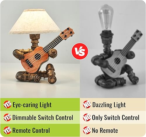 Miniatura 4 de Lámpara de mesa de guitarra robot industrial vintage con bombilla, control remoto, temporizador, regulable, regalos geniales para amantes de la