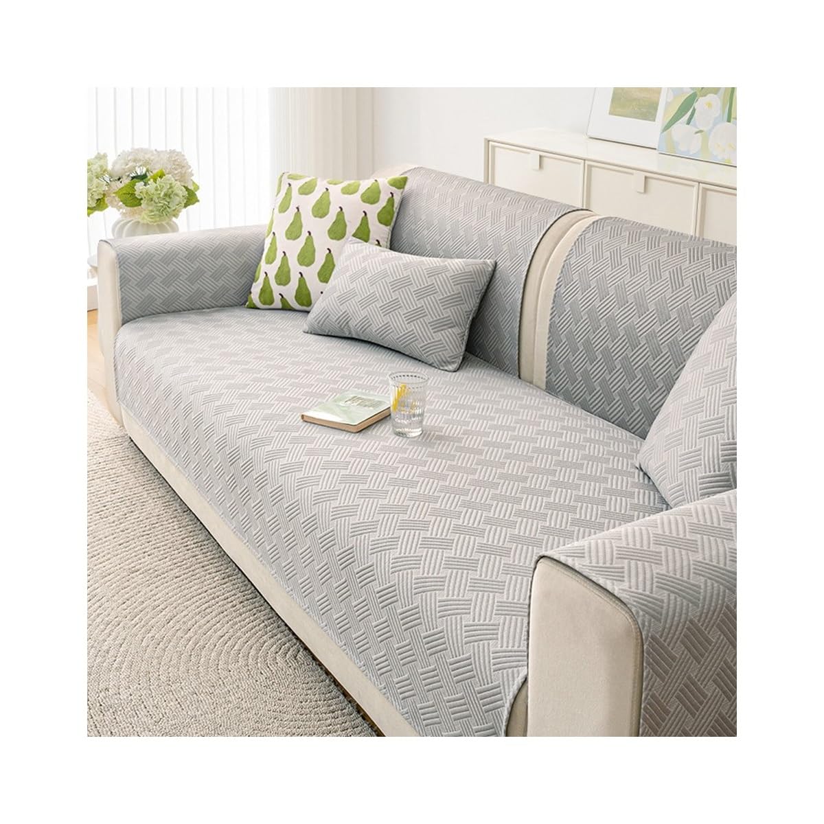 TRQQWEQQ Washable Cooling Sofa Cover Anti-Slip L Shaped Couch Cover Washable Solid Color Sofa Slipcover for Kids Pets Living Room(Gray,90 * 240cm)