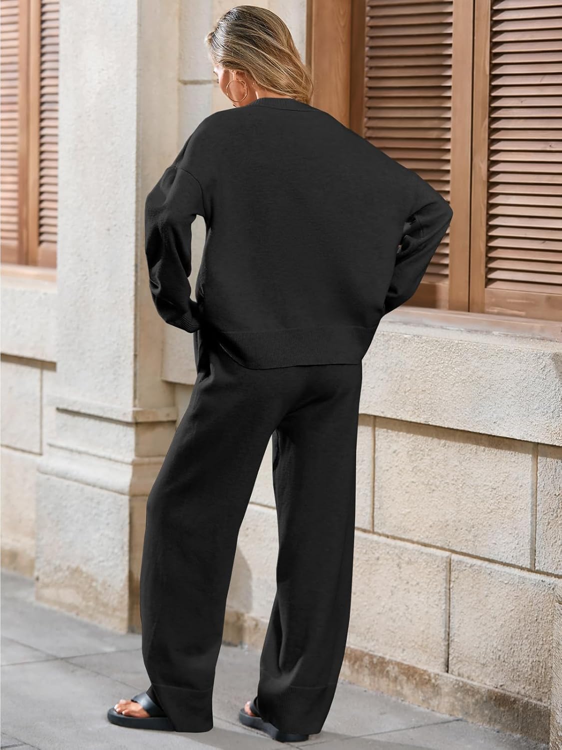 Tankaneo Womens 2 Piece Sweater Sets Oversized Tie Front Cardigan Elastic Waist Pants 2025 Matching Loungewear - Image 5