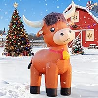 Vista 2 de DomKom Inflables de vaca de las tierras altas de 6 pies, Navidad, primavera, rancho de granja, animales inflables lindos terneros de ganado