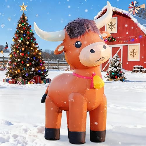 DomKom Inflables de vaca de las tierras altas de 6 pies, Navidad, primavera, rancho de granja, animales inflables lindos terneros de ganado de