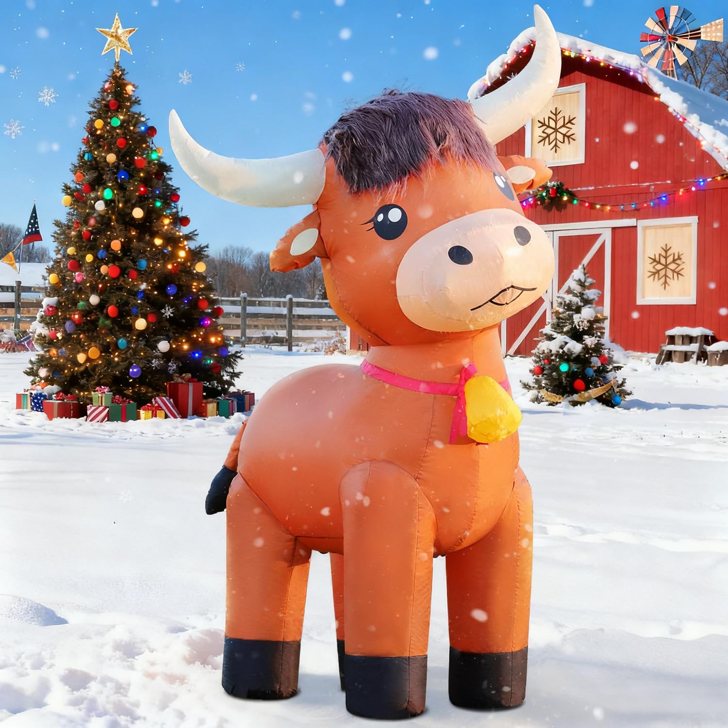 DomKom 6FT Highland Cow Inflatables Christmas Spring, Farm Ranch Blow up Animals Cute Highlander Cattle Calf, Decorations Outdoor Yard Built-in LED Lights Big Large Decor Party Lawn Holiday Outside