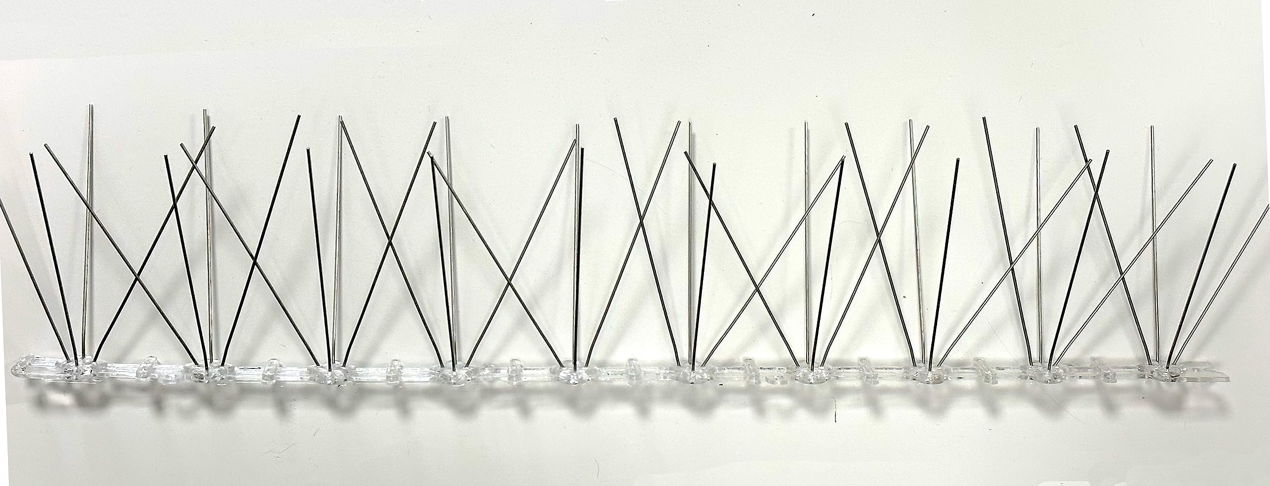 Dissuasore per piccioni in acciaio INOX e base in policarbonato RINFORZATA, spilli disposti su 3file, lunghezza totale 10mt, 20 elementi da 50 cm, con chiusura e punti di rottura