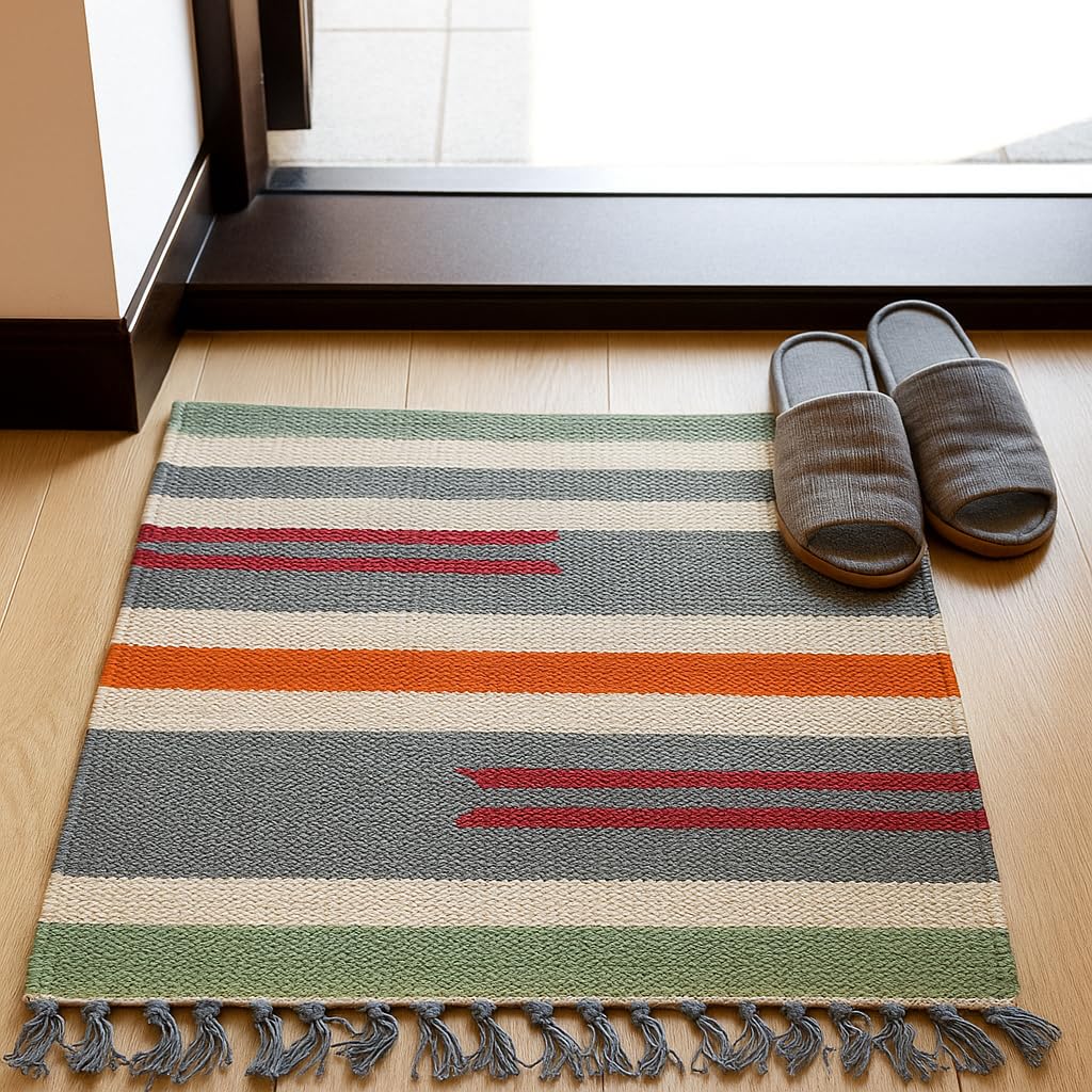 Cotton Floor Mat Set of 3 | Soft, Washable & Anti-Skid Multipurpose Mats for Home | Absorbent Living Room, Bedroom & Bathroom Mats | Everyday Use Lightweight Cotton Mat (16x24 inch-image-11
