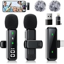 Microphone for iPhone &amp; Android, Wireless Mini Microphone | Battery Display, Clear Voice, Noise Cancelling, Lavalier Mic for TikTok, YouTube &amp; Interviews, Dual Mic