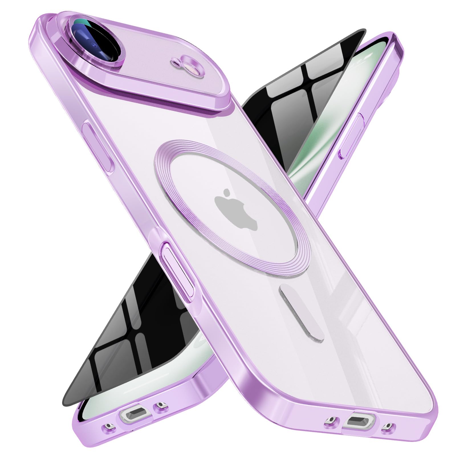 Magnetic for iPhone 17 Air Case with Privacy Screen Protector &amp; Full Camera Cover,[Non-Yellowing] Shockproof Clear Phone Case Compatible with MagSafe Women Girls for iPhone 17air,Purple