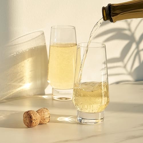 Miniatura 4 de Viski Copas de champán con base pesada sin tallo - Copas modernas de cristal para vino, martini, mimosa y cóctel con base redonda, cristalería con