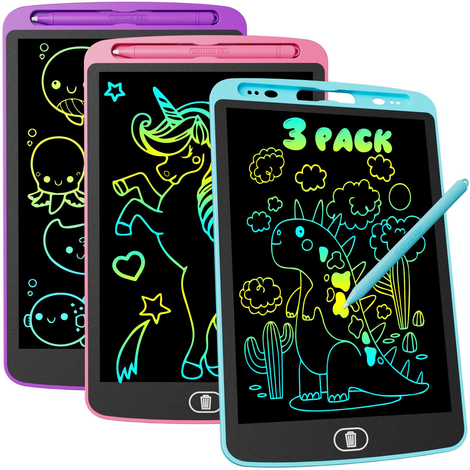 Electight LCD Schreibtafel für Kinder 10 Zoll, 3 Stück Löschbar Zaubertafel, Augenschutz Elektronisch Maltablett, Tragbar Mal Tablet, Reisegeschenk und Lernspielzeug für Kinder ab 3 Jahre