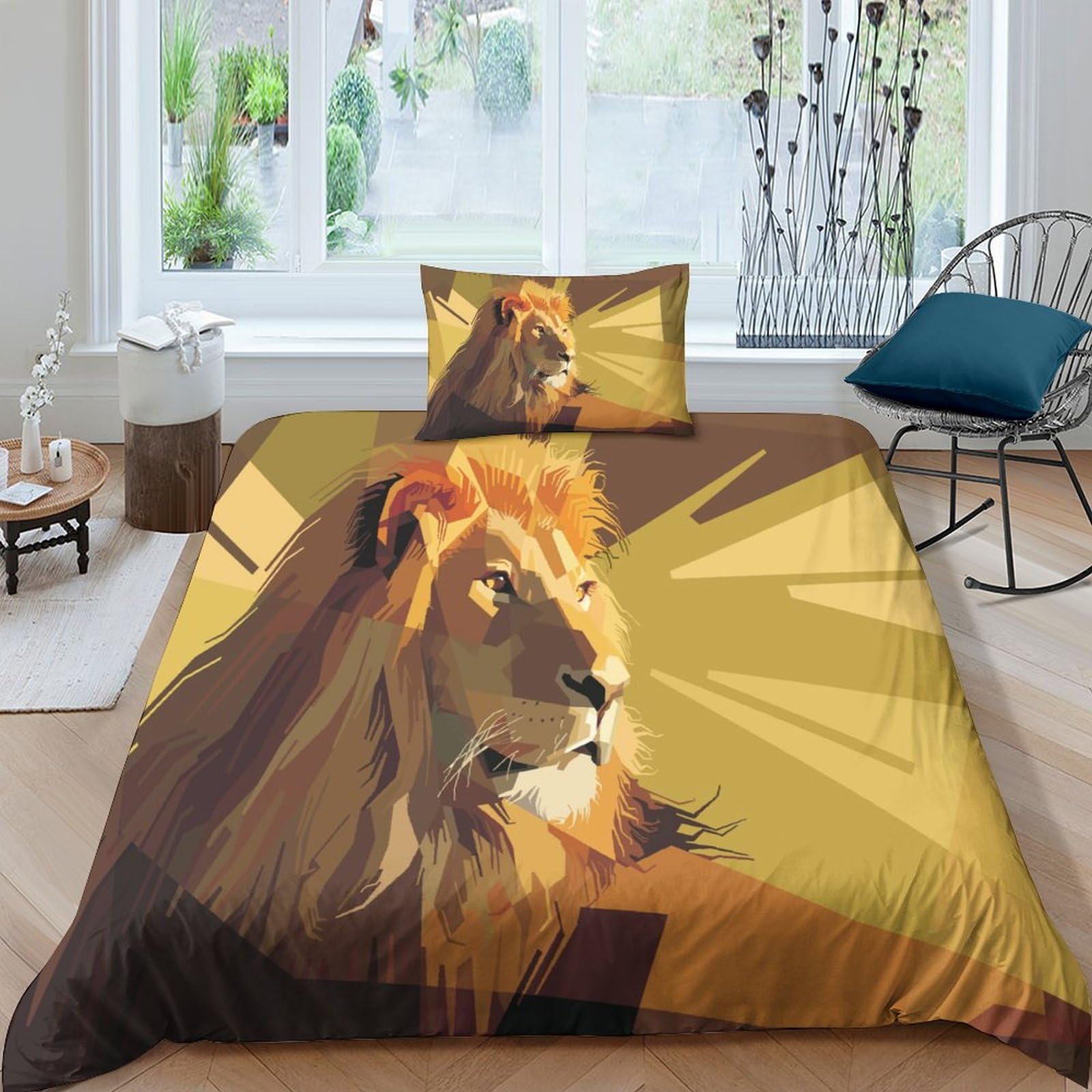 Parure de couette lion géométrique microfibre lit simple