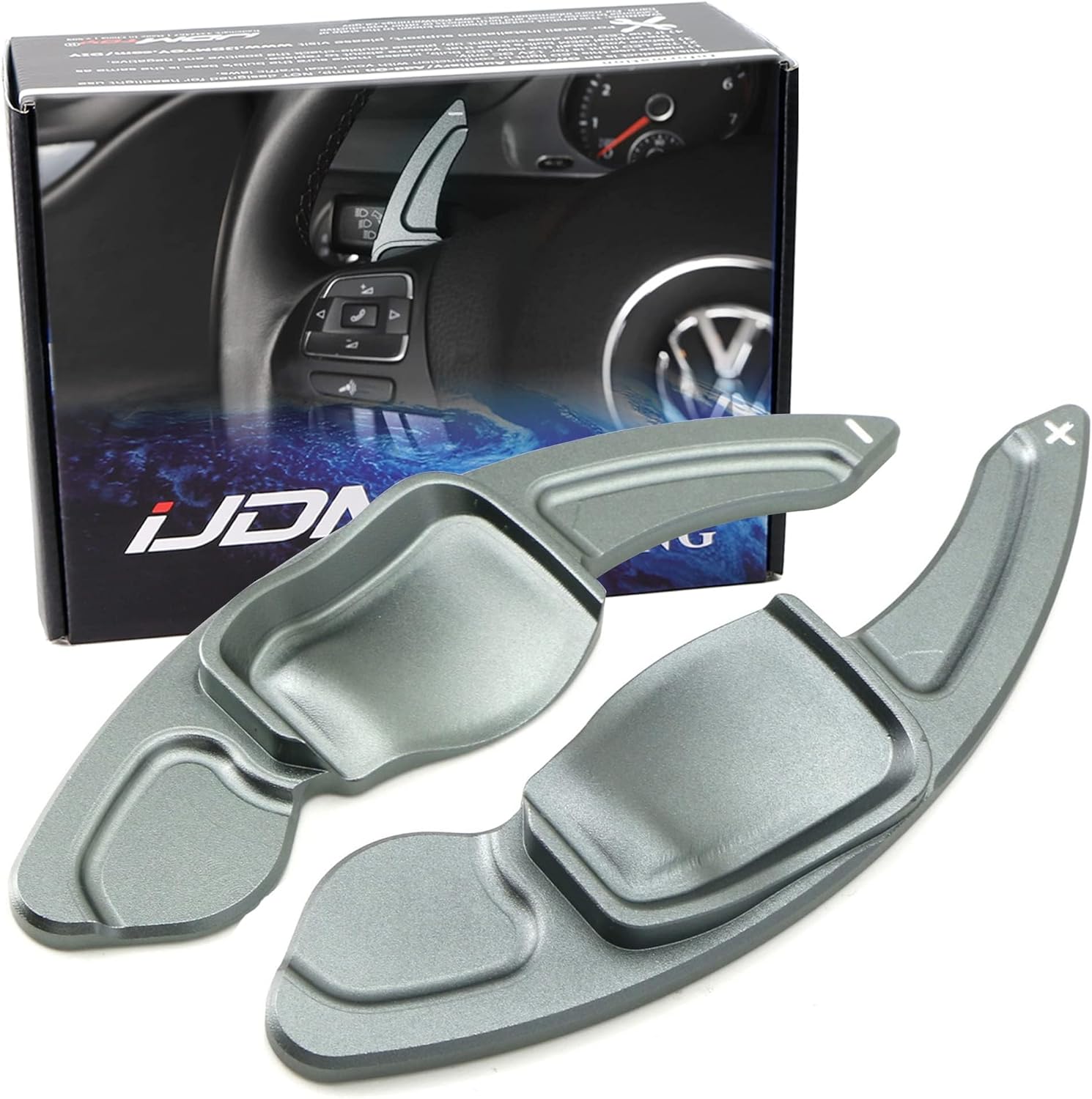 iJDMTOY Gun Metal Grey CNC Billet Aluminum Larger Paddle Shifter Extensions Compatible with Volkswagen MK6 Golf CC Beetle Jetta