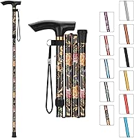 Vista 11 de MFE Bastón plegable, portátil de 5 niveles de altura ajustable con diseño plegable, correa de muñeca y mango en T para hombres y mujeres