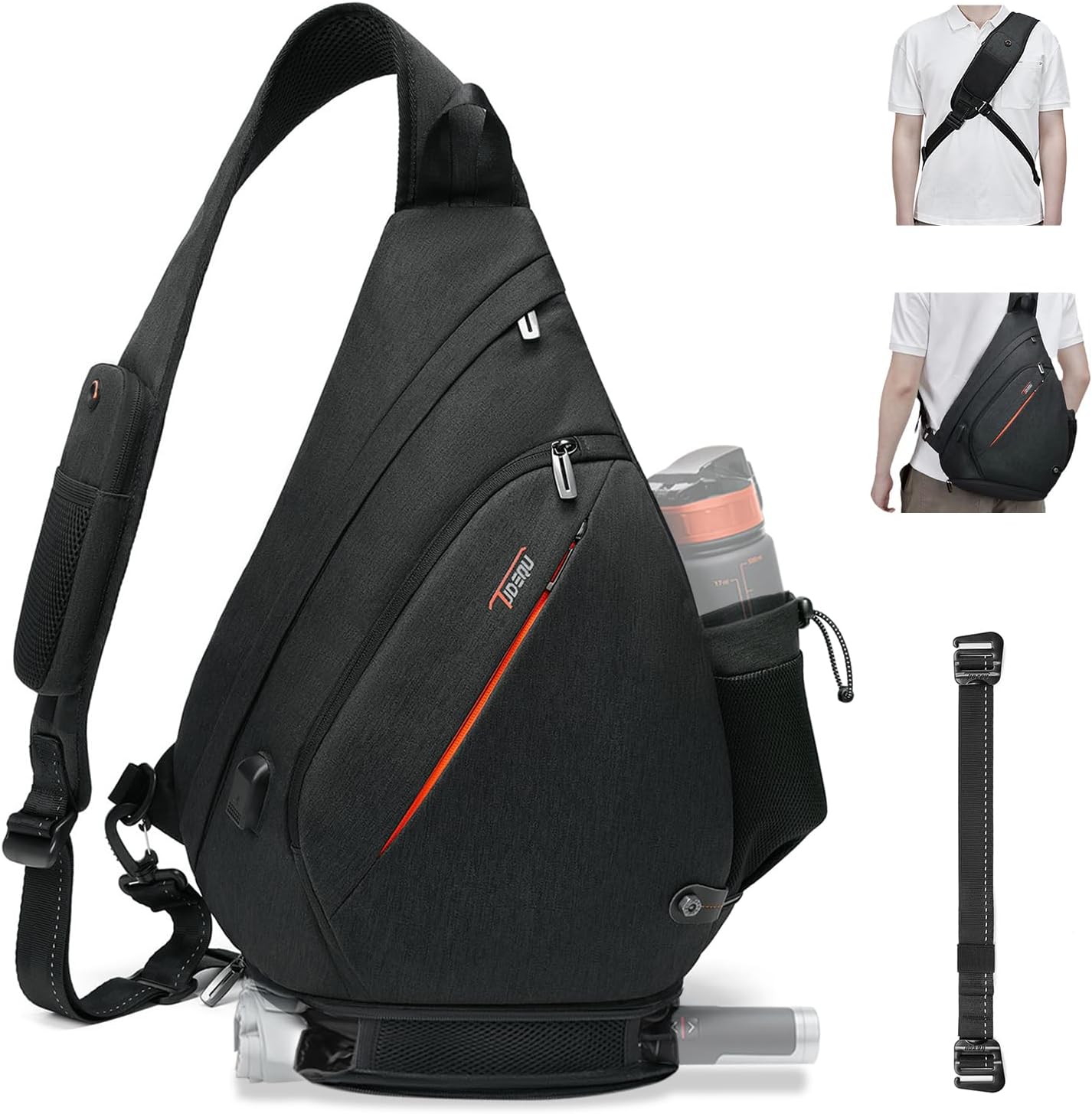 TUDEQUSling Bag Men's Large, 8 Pockets Shoulder Backpack Men, 19L Sling Backpack Men, Shoulder Bag