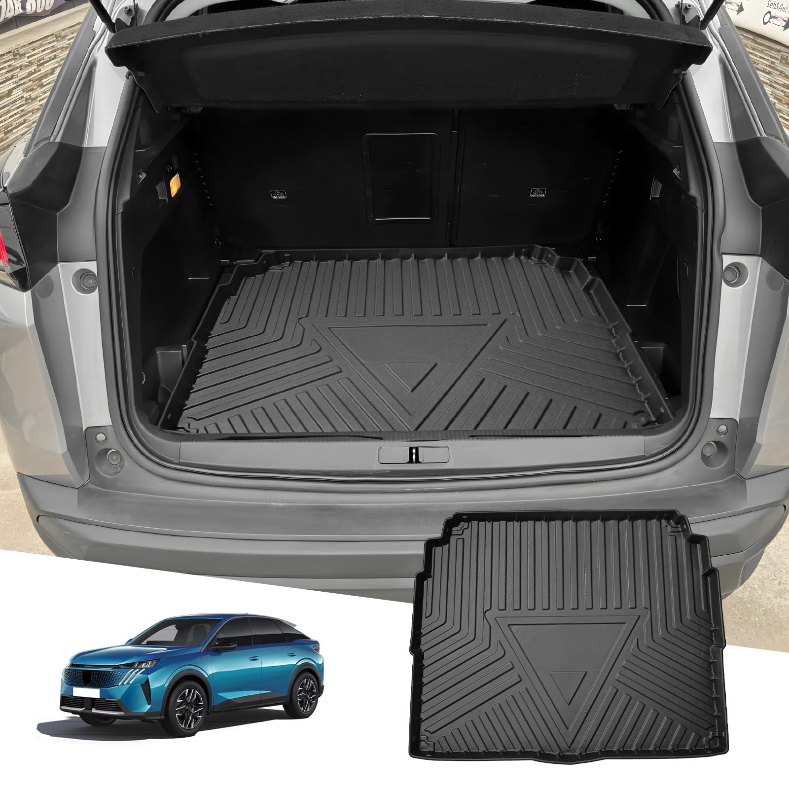 LUWU Kompatibel mit Peugeot 3008 2016-2023 2024 Faltbar Kofferraummatten TPE Gummi Kofferraumschutz Wasserdicht, Antirutsch, Schutz bei Allen Wetterbedingungen 3008 Zubehör (Oberes Ladefach)