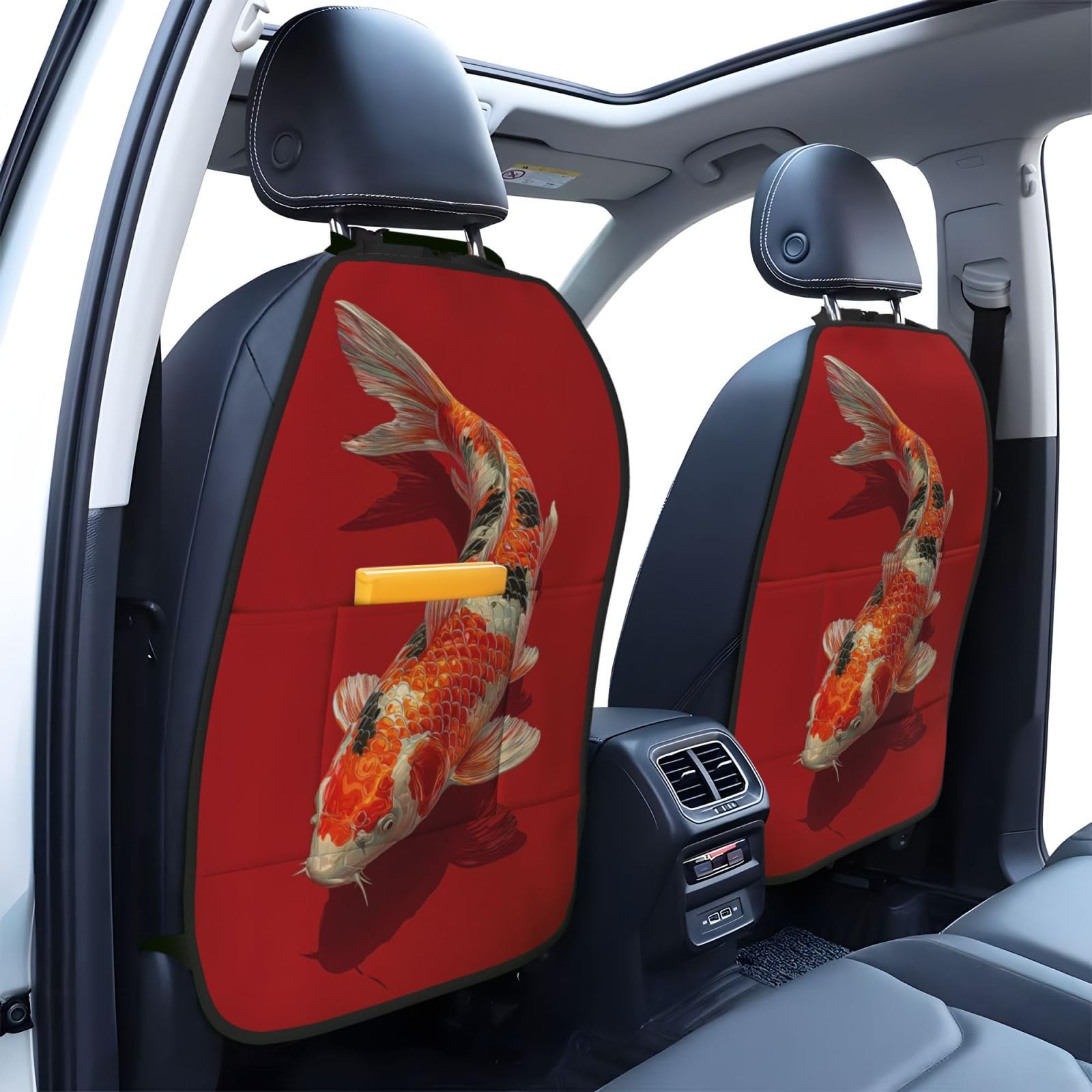 Colored Fish Car Seat Back Kick Protectors,2 Pack Kick Mats With Storage Pockets For Vehicles To Protect From Dirt Mud Scratches