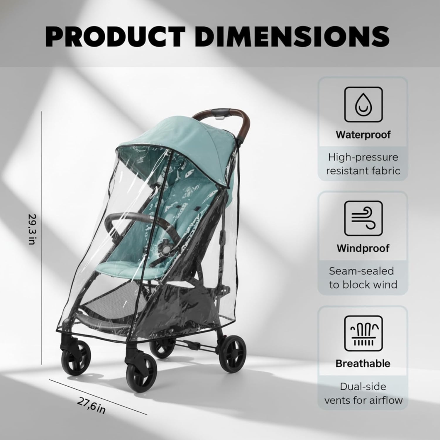 Lusinus Stroller Rain Cover – Thick EVA Waterproof Windproof Canopy Compatible with YOYO – Breathable with Side Vents – Includes Oxford Waterproof Drawstring Bag – Baby Stroller Accessory