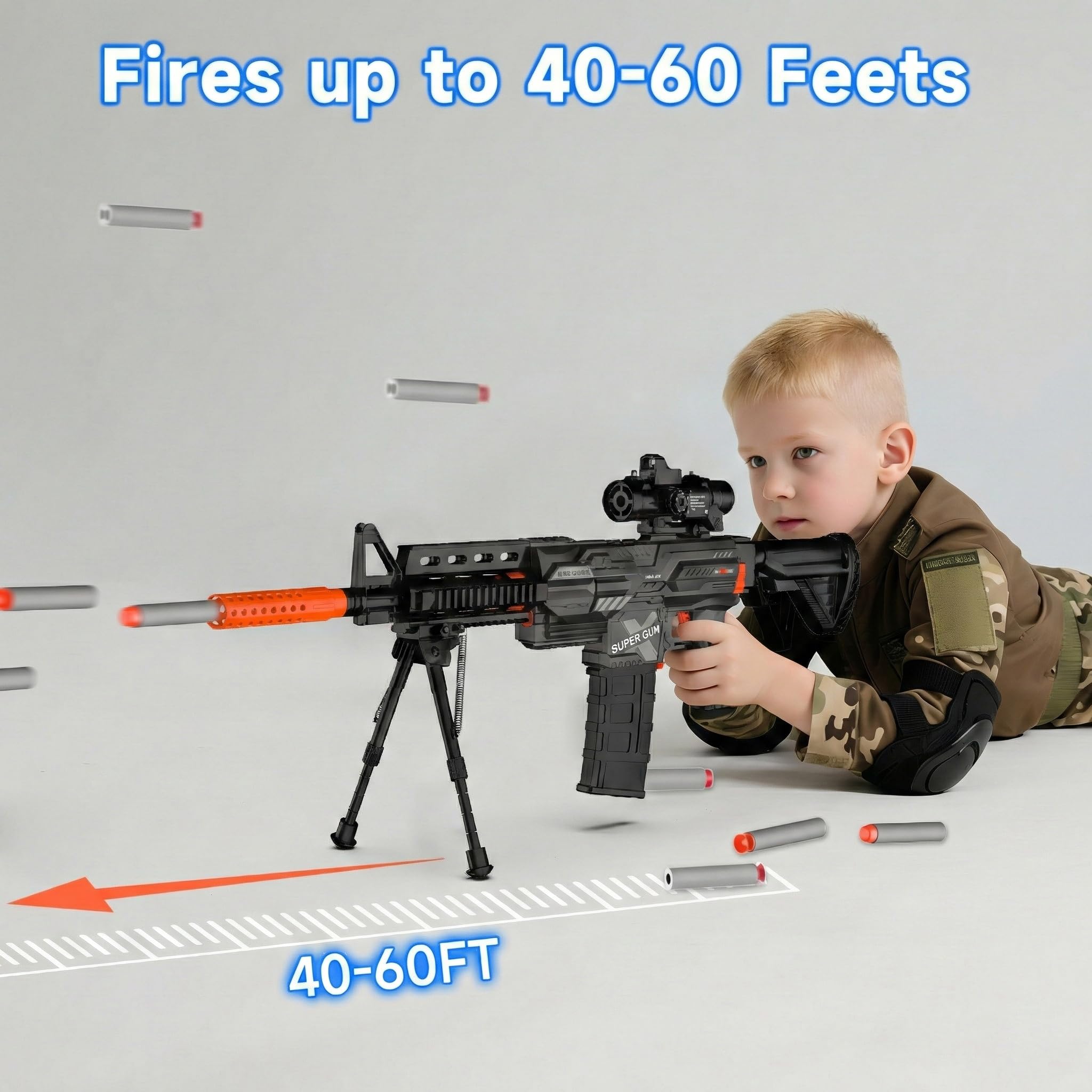 Elektrisches Spielzeug Pistole Sniper Foam Blaster mit Zielfernrohr 2 Magazine 100 Darts für Kinder ab 6-12 Jahren Schwarz