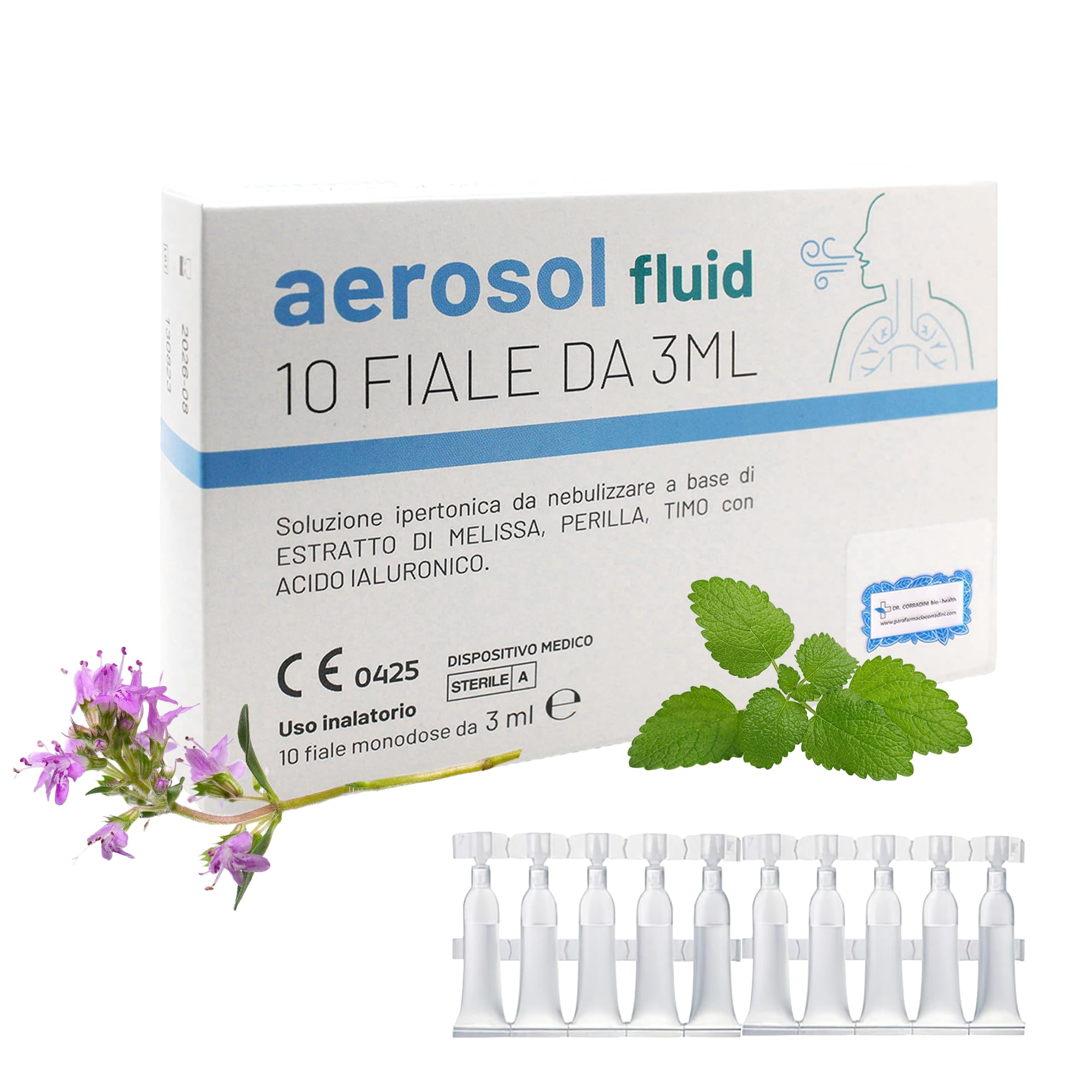 Dr. Corradini® Soluzione Fisiologica per Lavaggi Nasali con Acido Ialuronico Melissa Perilla e Timo Aerosol Lavaggio Nasale Adulti Bambini 10 Fiale