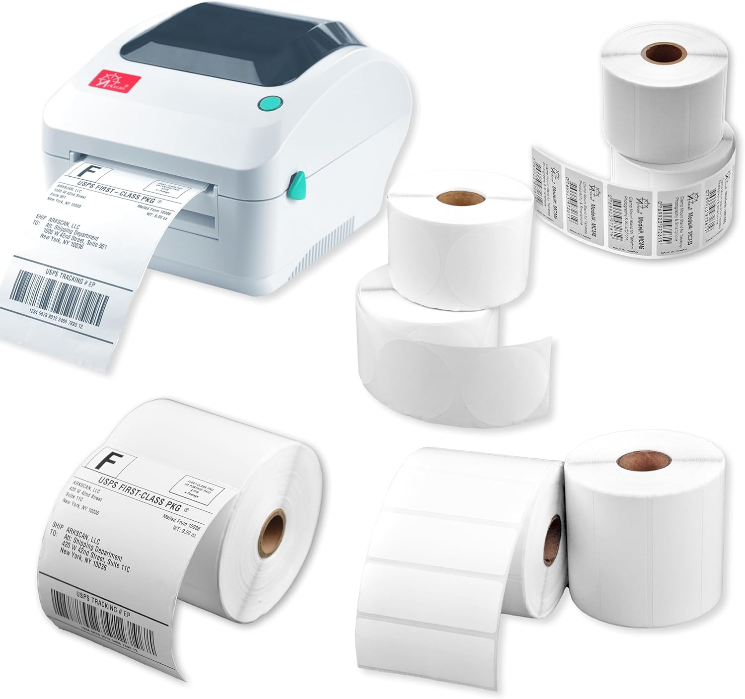 Arkscan 2054A USB Thermal Label Printer + SL450 4x6 Shipping Labels (450 Sheets