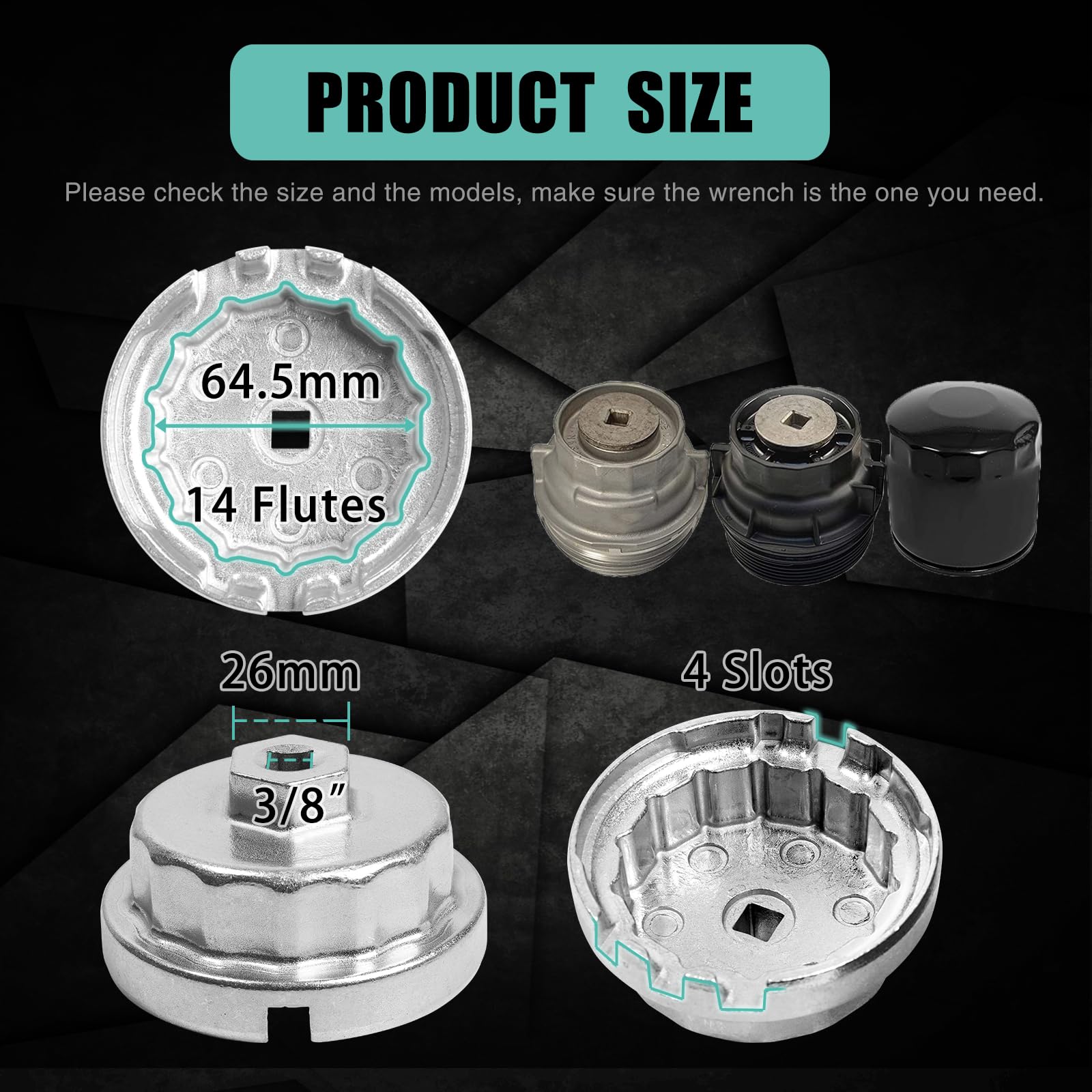 Tongze 64.5mm Oil Filter Wrench: Oil Filter Removal Tool Compatible with Toyota Camry RAV4 4Runner Tacoma Lexus 2005-2021, 14 Flutes 4 Slots for 2.0L-5.7L Engine