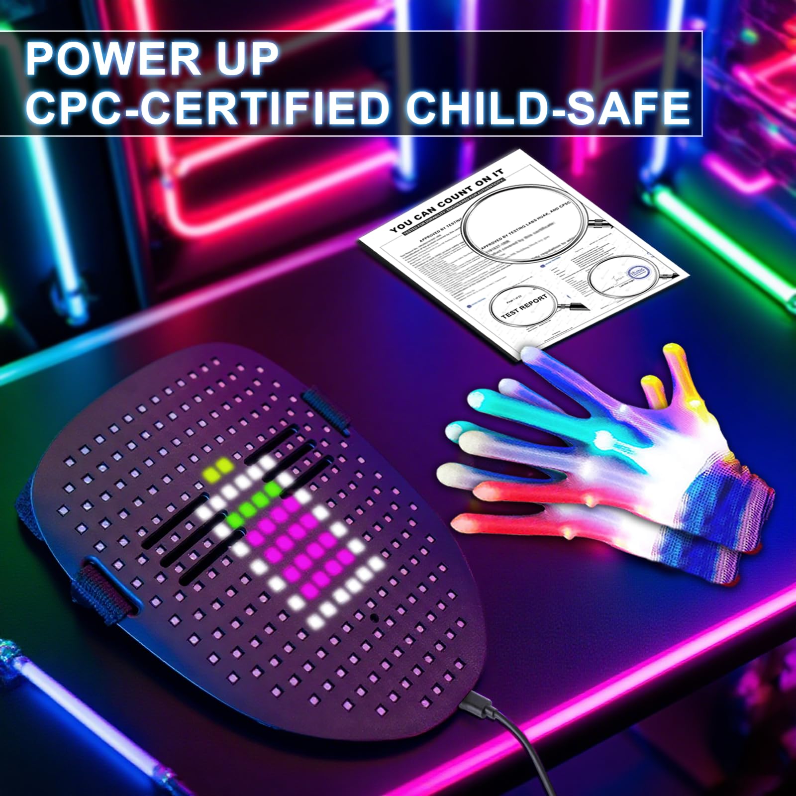 Led-Maske Handschuhe weihnachtsgeschenke Für Kinder Jungen Herren 2026, Gestenerkennung Wiederaufladbar Leuchtende Gesicht Halloween-Kostüm Cosplay Mask, Coole Spielzeug Für Erwachsene Damen