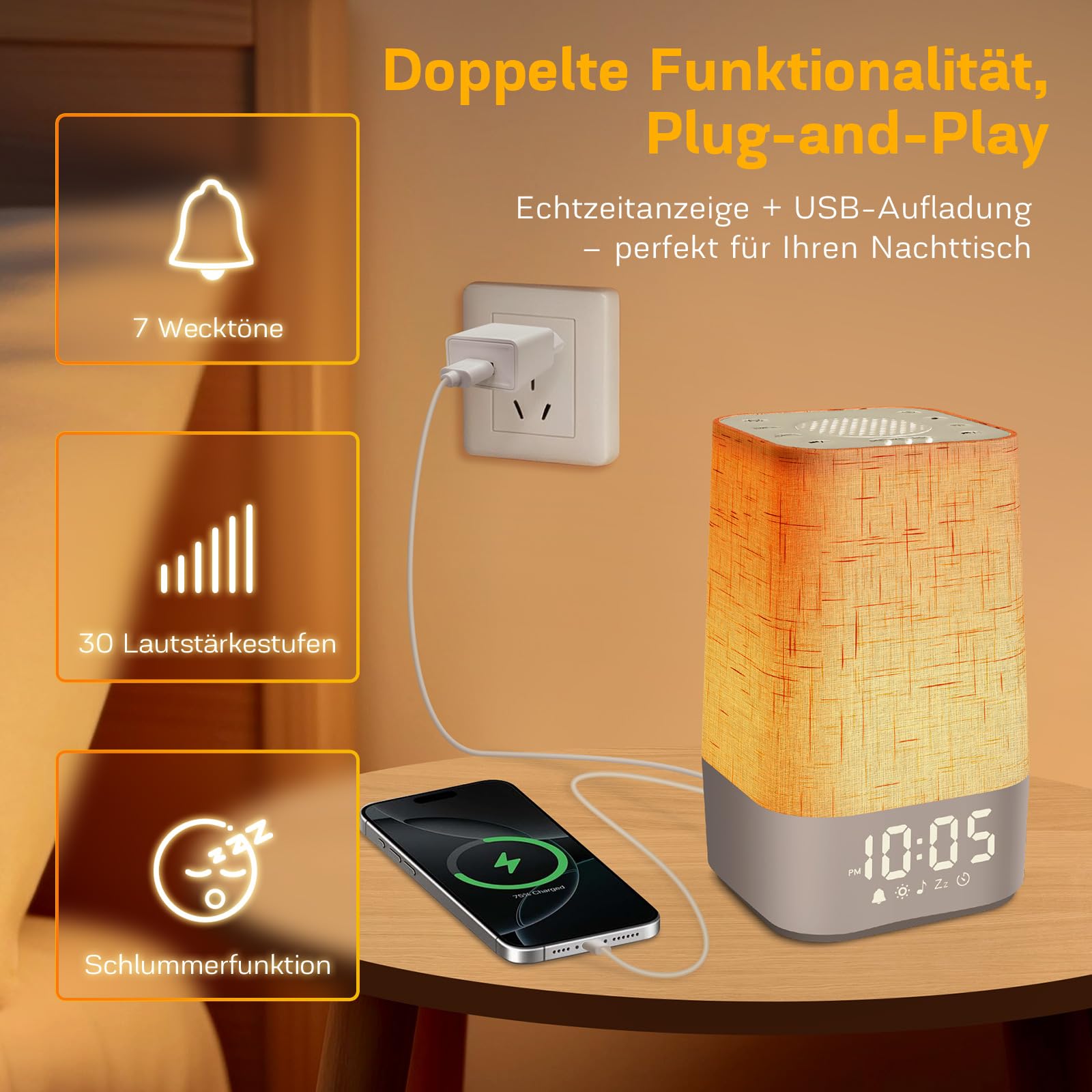 MILFECH Tageslichtwecker mit 30 Naturgeräuschen, Lichtwecker Sonnenaufgang Wecker Digital Wake Up Light mit Ladefunktion Lichtwecker Einschlafshilfe und RGB, Dimmbares Nachtlicht, Timer