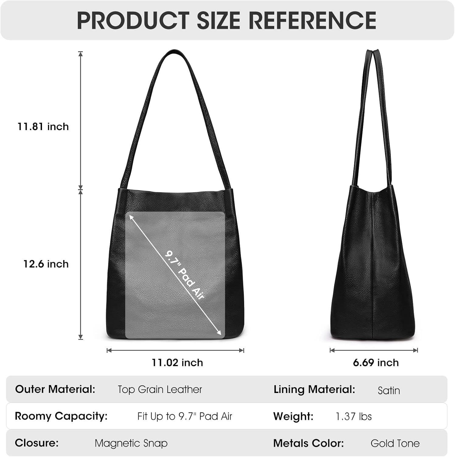 Kattee Women Soft Genuine Leather Totes Shoulder Bag Purses and Handbags with Top Magnetic Snap Closure - Image 3