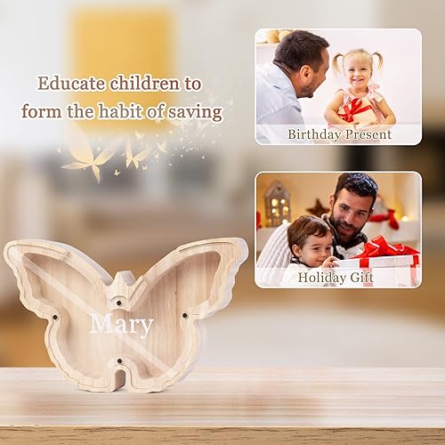 Miniatura 3 de Nobelook Hucha de madera personalizada con diseño de dinosaurio, con nombre grabado de animales, para Navidad, cumpleaños, regalo divertido para