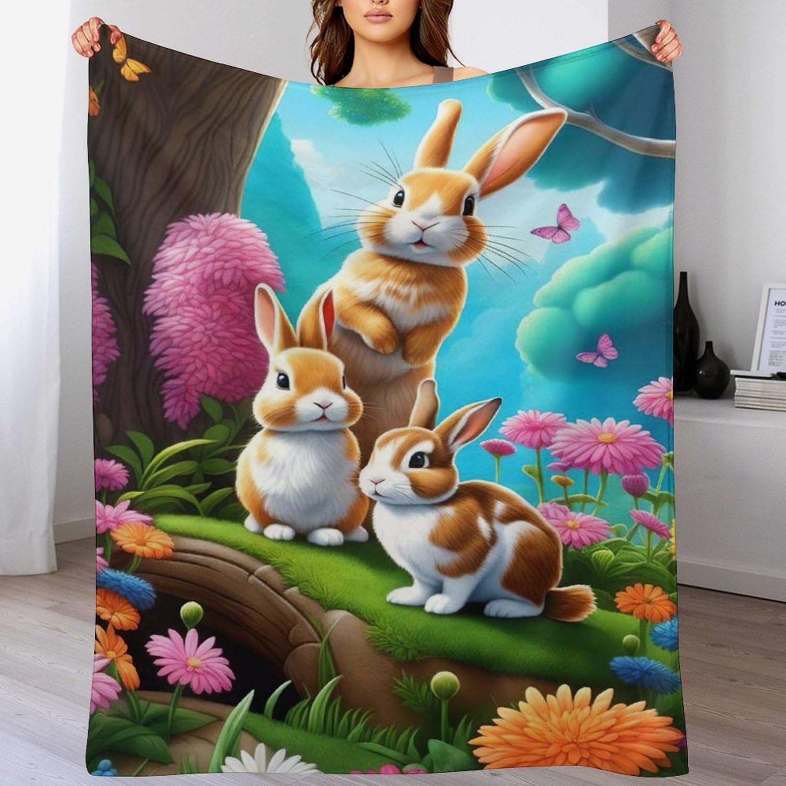 Couverture en flannel Lapin Mignon 180x200 cm lavable en machine pour lit