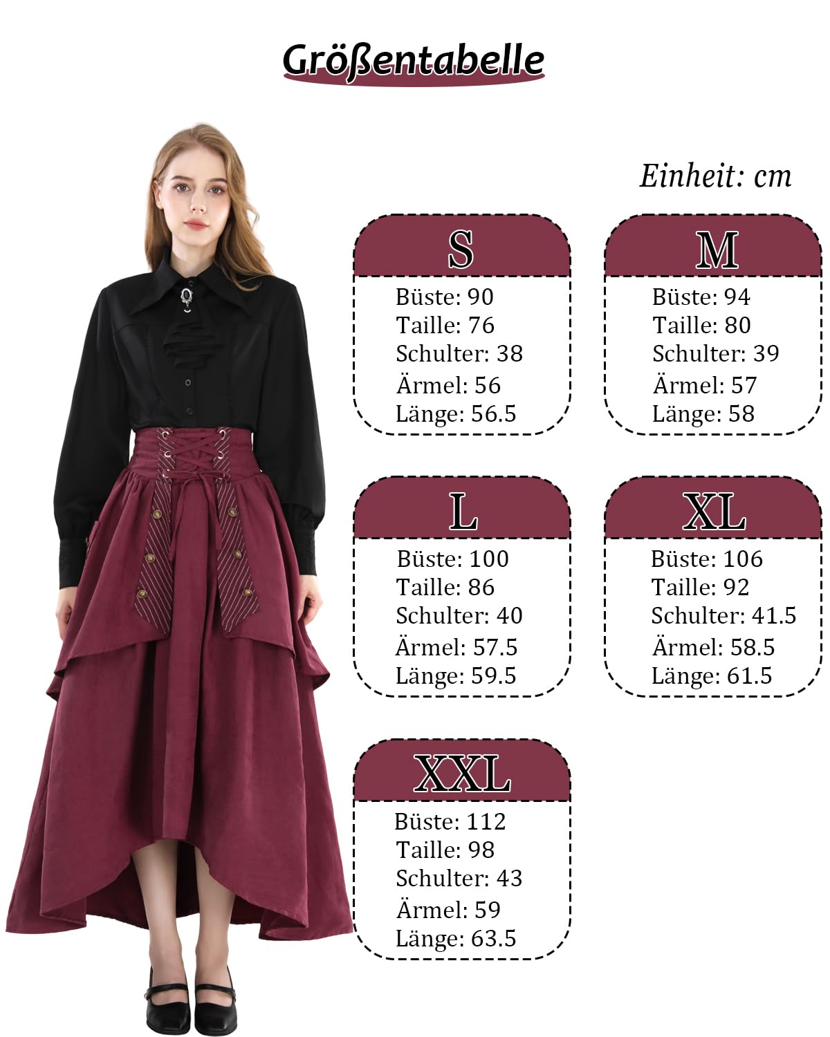 Fiamll Damen Viktorianisch Bluse Vintage Schleifenhemd Stehkragen mit Ruff Langarmshirt Mittelalter Bluse