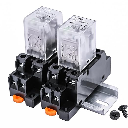 mxuteuk 2pcs JQX-13FL AC 110V/120V Coil 8 Pin 10A DPDT LED Indicator Electromagnetic Power Relay, with Base, with DIN Rail Slotted Aluminum