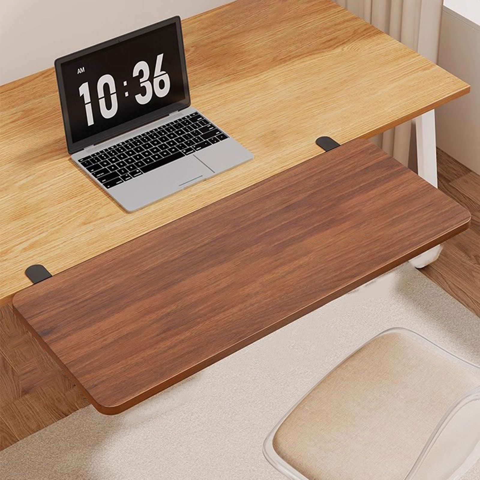 GAOCUNBING Desk Extender Tray, Punch-Free Clamp on Desk Extension Shelf, Computer Elbow Arm Support for Home Office, Ergonomics Desk Extender Tray, Desktop Extensions Walnut,40 * 20 * 1.2