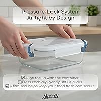 Vista 4 de Levietti 2-Pack Borosilicate Glass Storage Containers with Lids 35oz, Airtight Leakproof Glass Food Storage for Leak-Free Fresh Meals, Leftovers