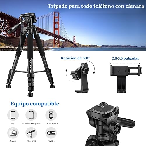 Miniatura 3 de JOILCAN Trípodes para cámara, trípode de 74 pulgadas para grabación de video, cámaras de alta resistencia, trípode DSLR de viaje profesional