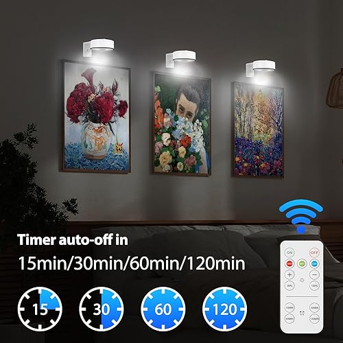 Miniatura 6 de Arixinks 3 luces de imagen a batería, luz de pintura remota para decoración de arte, luz magnética de pared, luz arribaabajo, regulable y