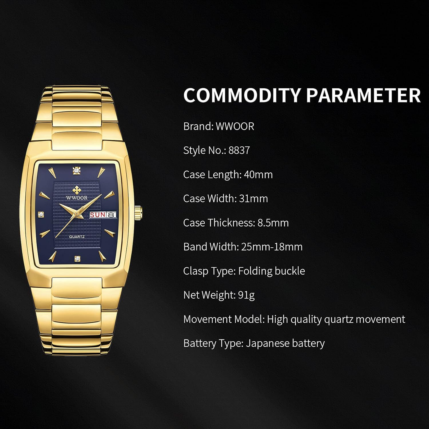 WWOOR Square Watches for Men Stainless Steel Mens Square Watch with Date Original Waterproof Analog Quartz Fashion Business Casual Wristwatch - Image 5