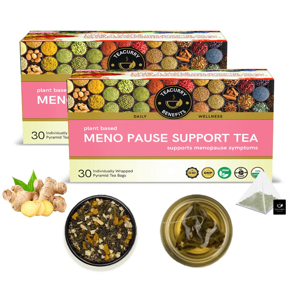 Meno Pause Tea 60 Tea Bags (2 Month Pack) - Helps delay Menopause & stop Hot Flashes | Made With Raw Ingredient - Shatavari, Pearmint, Ginger