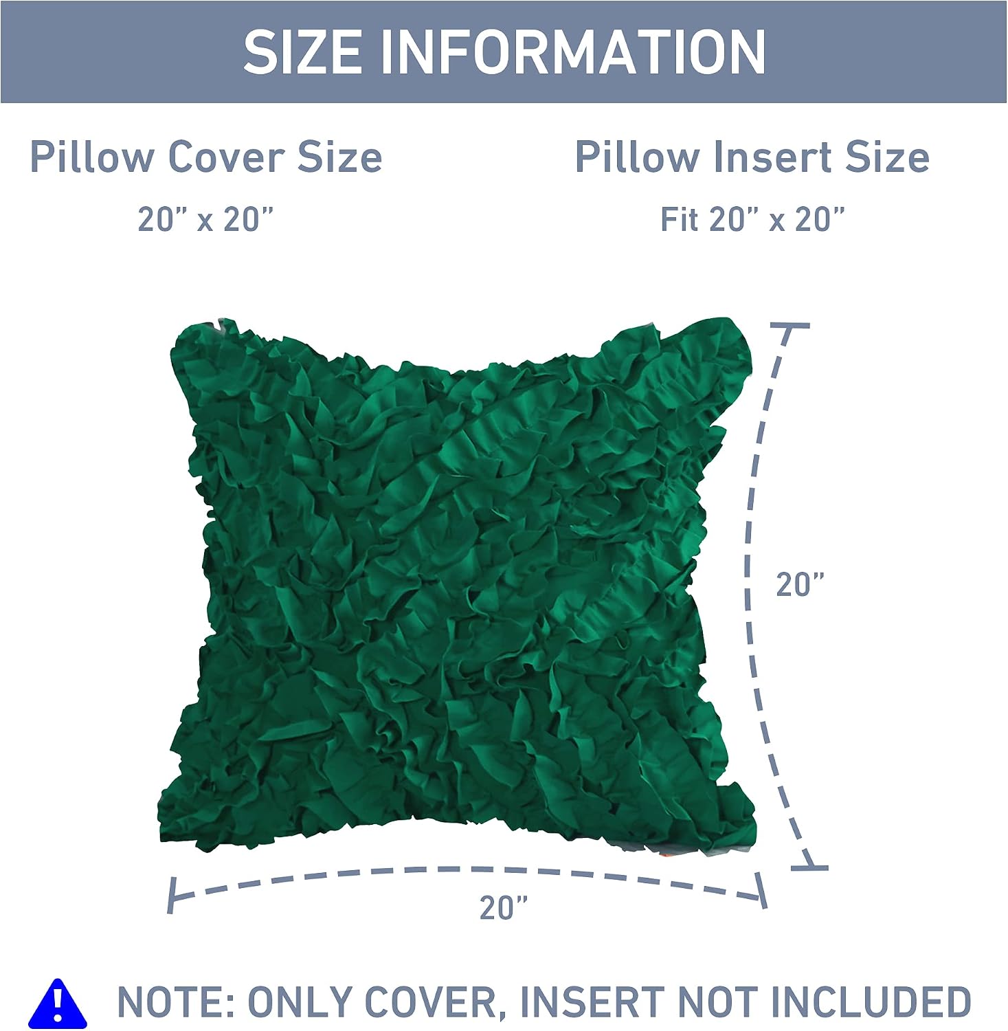 Leeden Decorative Throw Pillow Covers 20 x 20 inches with 3D Ruffles, Soft Square Cushion Cover Pillow Cases Set of 2, Christmas Cushion Cases for Sofa Couch Bedroom Living Room Home Decor, Green