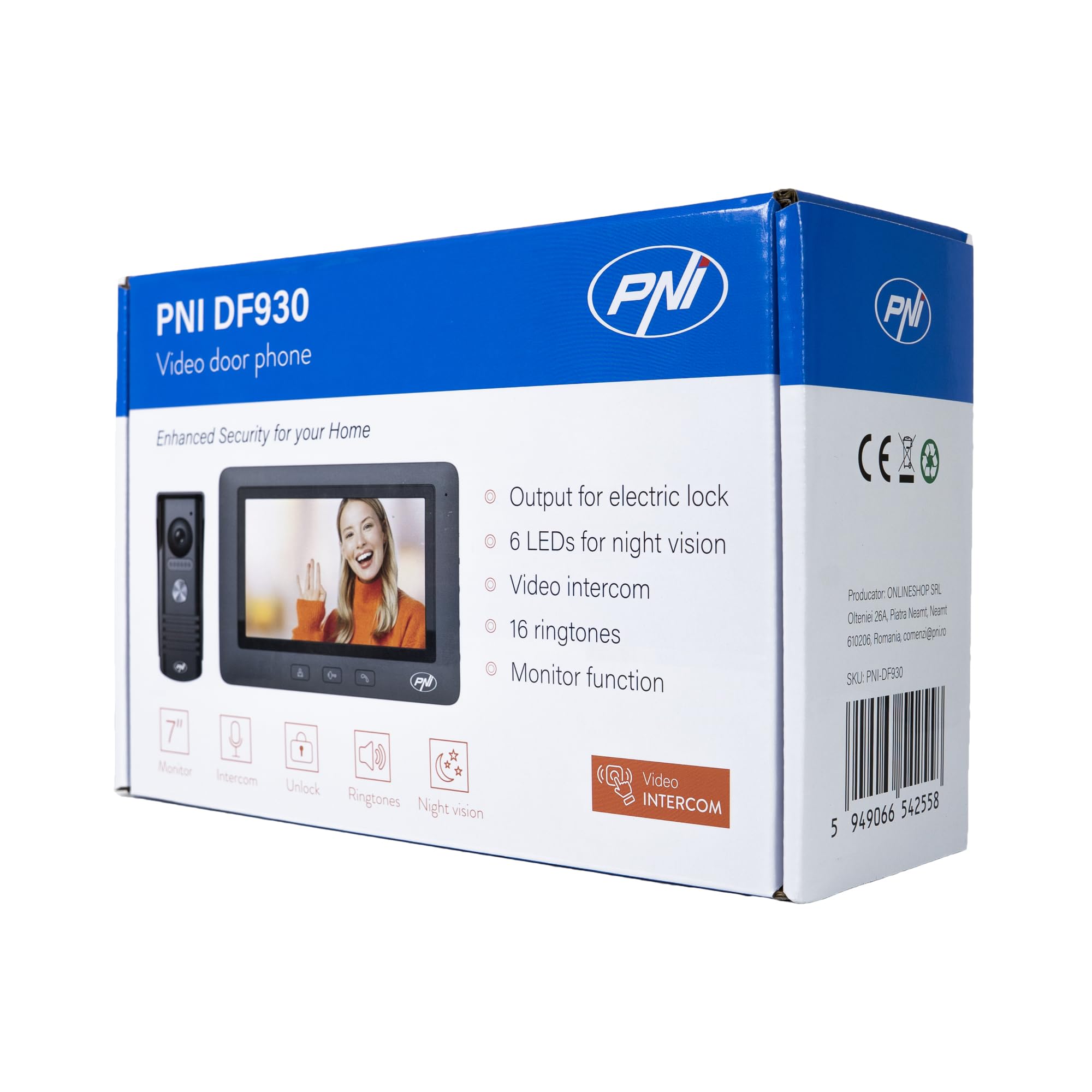 PNI Videocitofono DF930 con 1 monitor, schermo LCD da 7 pollici, 800x480, uscita yala elettromagnetica, nero