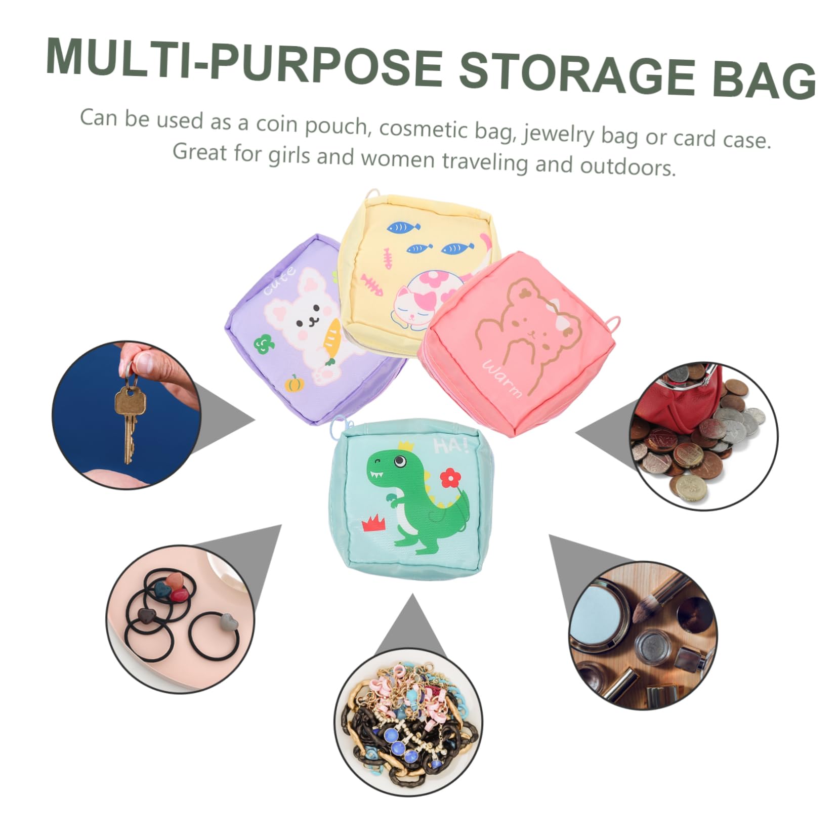 VALICLUD Bolsa De Almacenamiento De Compresas Femeninas Neceser De Gran Capacidad Carácter para Menstruación para Cosméticos Y Accesorios Pequeños 4 Piezas X 4