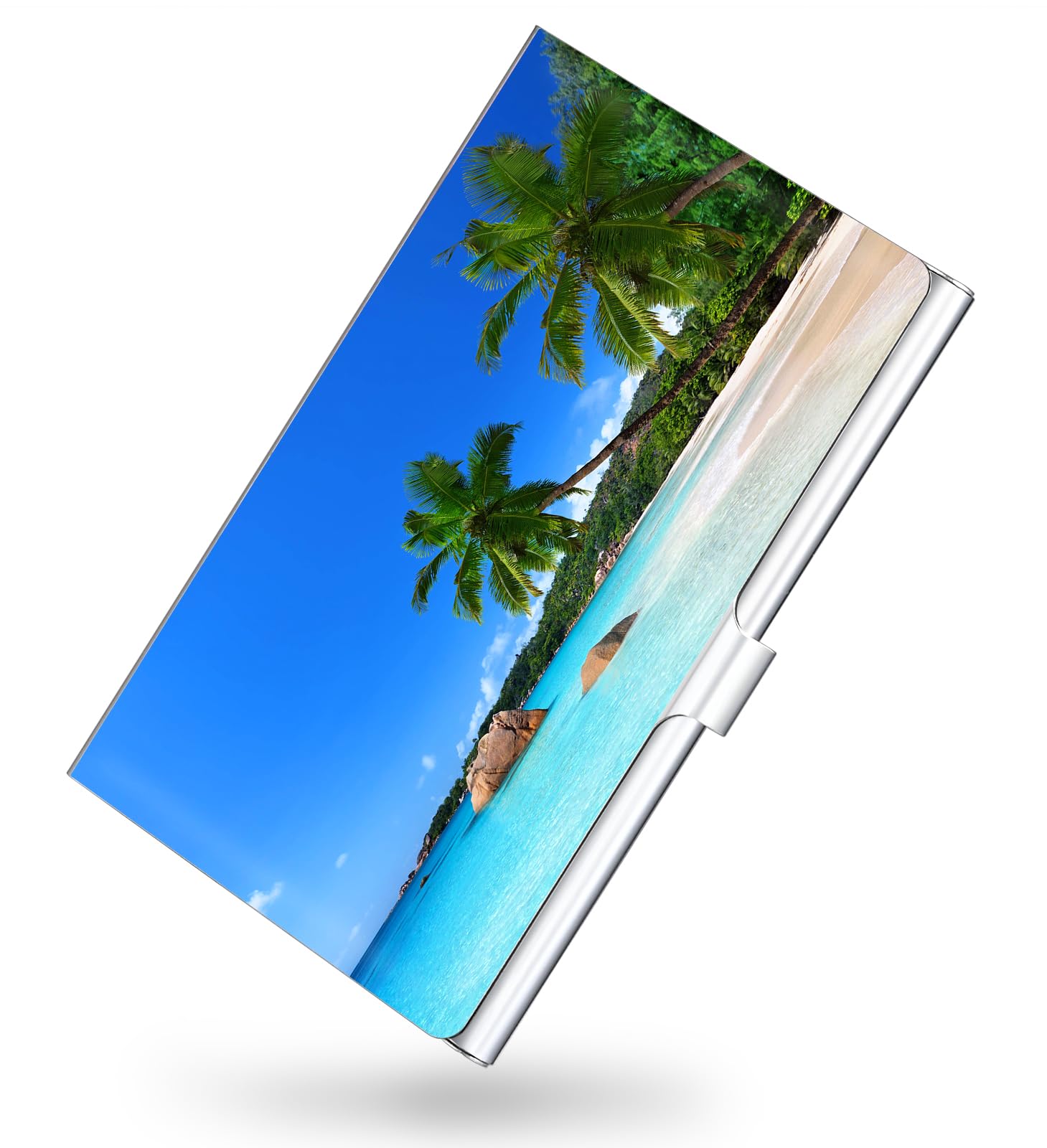 xiviers Business Card Holder，Color Printing Men's and Women's Business Card Case，Ultra-Thin Metal Business Card Organizer，Carry-on Pocket Wallet Business Card Holder, Beaches, 3.6 x 2.4 x 0.3 inches — image 1