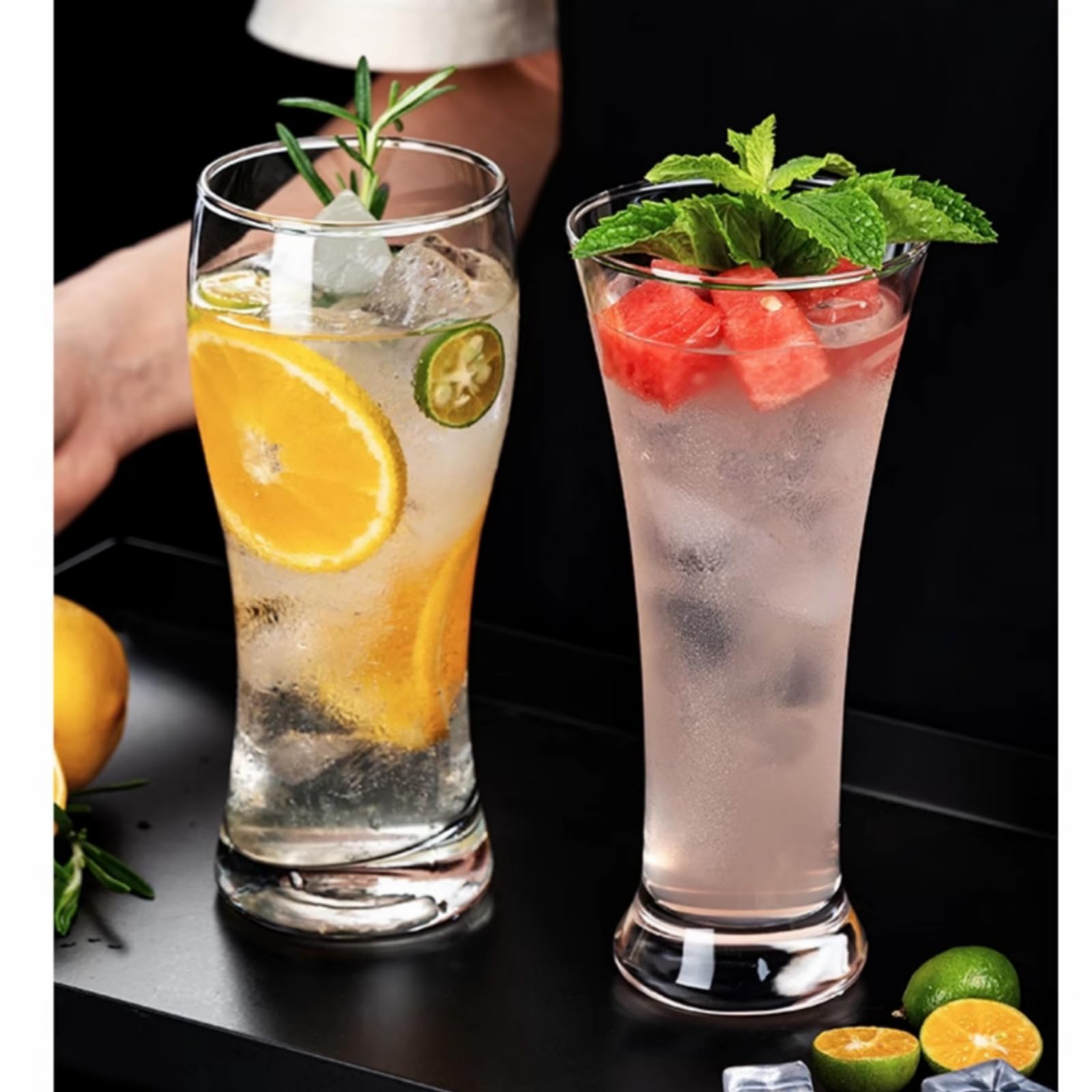 Sanduhr-Highball-Gläser, 340 ml, kristallklares, hohes Cocktailglas, schmale Taille, Longdrink-Glasbecher für Eiskaffee, Früchtetee, Saft, Cocktails, Bar und Zuhause, 6 Stück